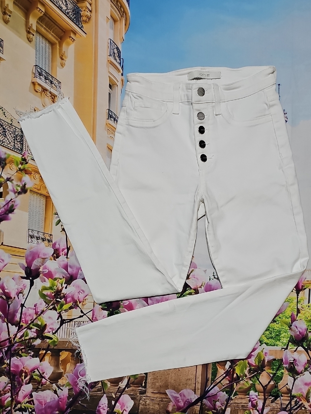 Joe's Jeans Flawless Charlie White Skinny Raw Hem 5 Button Jeans Size 26‎